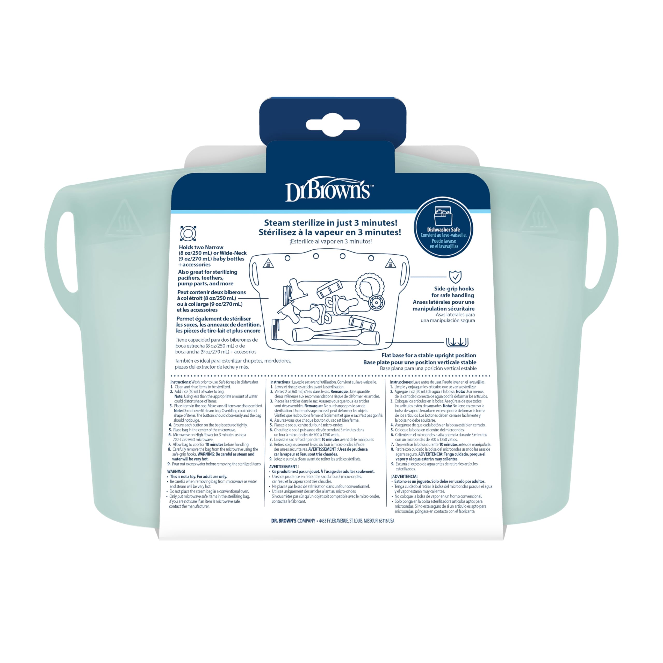 Dr. Brown's Microwave Steam Sterilizer Bag for Baby Bottles, Breast Pump Parts & Other Toddler Accessories, 100% Silicone, Reusable Sterilizing Bag