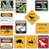 WERNNSAI 12 PCS Dinosaur Party Decoration Signs T-Rex Caution Wall Decor | Dino Birthday Decorations, Dinosaur Party Supplies for Boys Kids Baby Shower Favors, Beware of Dinosaur Theme