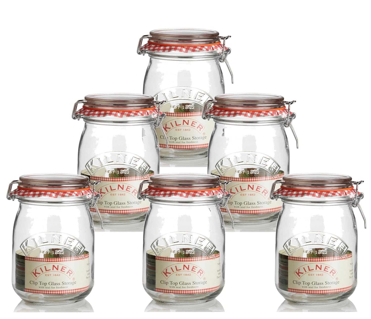 6 x Kilner Traditional 1 Litre Airtight Clip Top Preserve Glass Storage