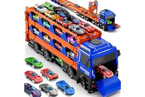 Ci Vetch 78-Inch Cars Trucks Toys for Toddlers 1-3 2-4 3-5 4-7 Years Old Boys Kids, Transport Truck with 24 Pcs Die-Cast Cars, Toy Gifts for 3 4 5 6 Year Old Boys, Toddler Gift Toys Ages 3-5 4-7