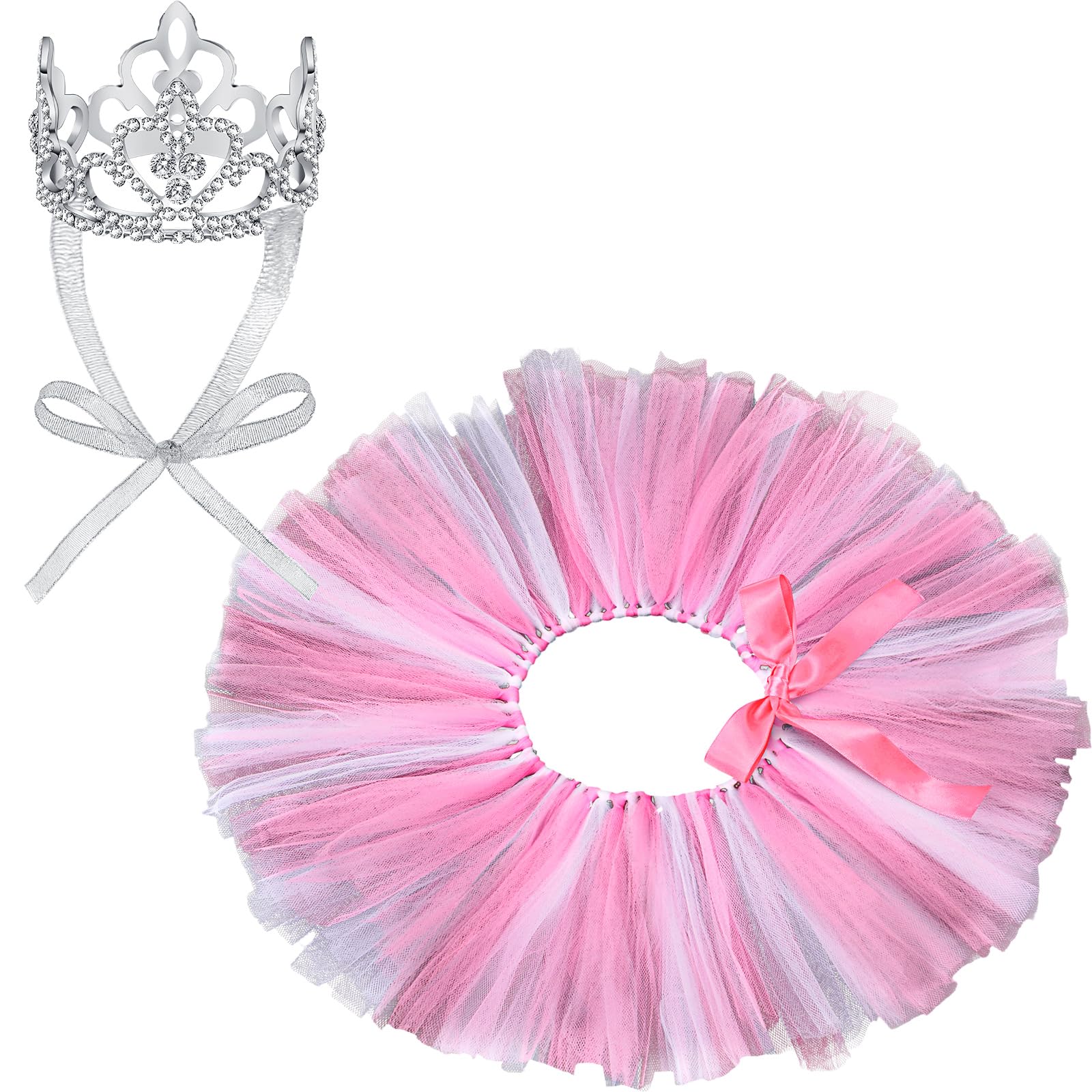 View 1 of 2 Pcs Christmas Dog Outfit Tutu Dress Crown Headband Set Crystal Rhinestone Tiara Crown Tutu Skirt Pet Dress Costume for Puppy Birthday Party Holiday Christmas Costume(Medium,Rose Red, White)
