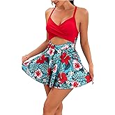B2prity Women Cutout One Piece Skirt Swimsuit V Neck Wrap Tie Back Swimdress Tummy Control Bathing Suits Slimming Swimwear
