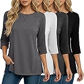 Xaatren 4 Pack 3/4 Sleeve Tunic Tops for Women Side Slit T Shirts Round Neck Loose Fit Casual Basic Tunics Wear with Leggings