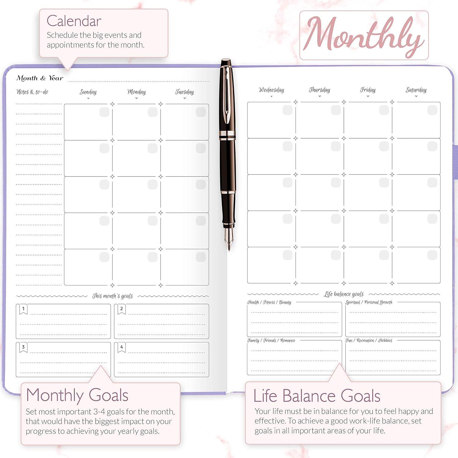 GoGirl Planner and Organizer for Women - A5 Weekly Agenda, Goals Journal to Improve Time Management & Productivity (Lavender) - Image 5