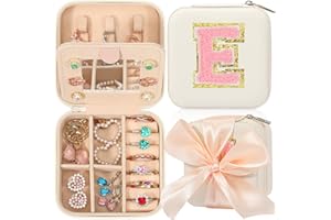 CHMI Travel Jewelry Case, White Travel Jewelry Box, Travel Jewelry Organizer, Travel Gifts for Women Girls, Jewelry Organizer Box, Birthday Gifts for Women, Christmas Gifts for Teens Girls - Initial E