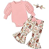NAPU Baby Girl Clothes Long Sleeve Romper 3Pcs Baby Girl Outfits Flare Pants Set with Headband Fall Baby Girl Winter Clothes