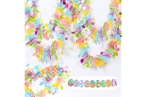 Culaluva Easter Tinsel Garland 40ft & 3in with Colorful Egg Garland Decorations, Spring Twist Garlands for Easter Tree/Mantle/Stairs Decor, Holiday Party Supplies Outdoor/Indoor