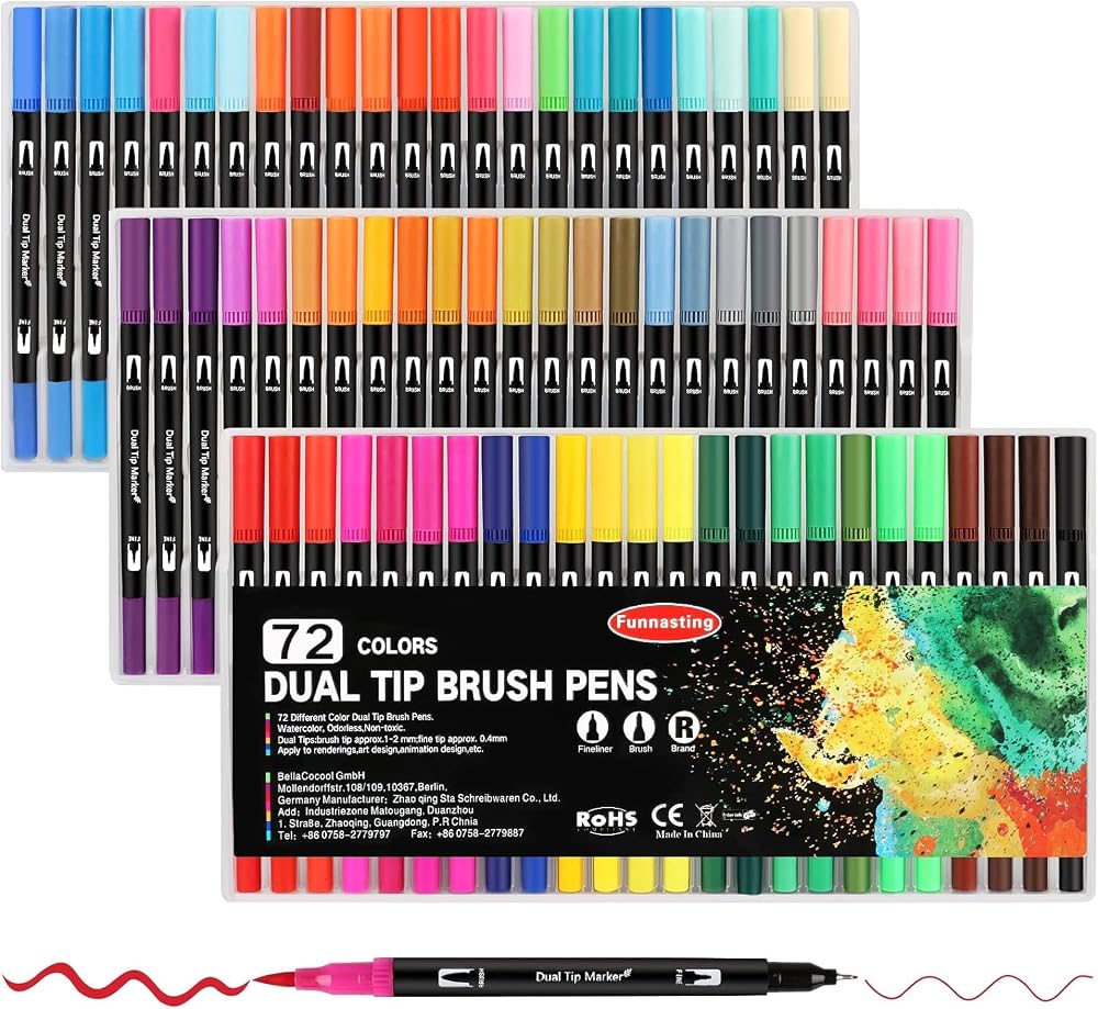 Funnasting 72 Colours Dual Tip Brush Pens for Drawing Calligraphy