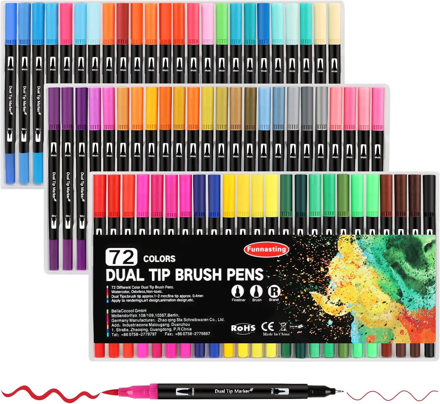 Funnasting 72 Colours Dual Tip Brush Pens, Brush Felt Tip Pen, Colouring Pens for Adults Colouring Books, Painting, Drawing, Sketching, Calligraphy