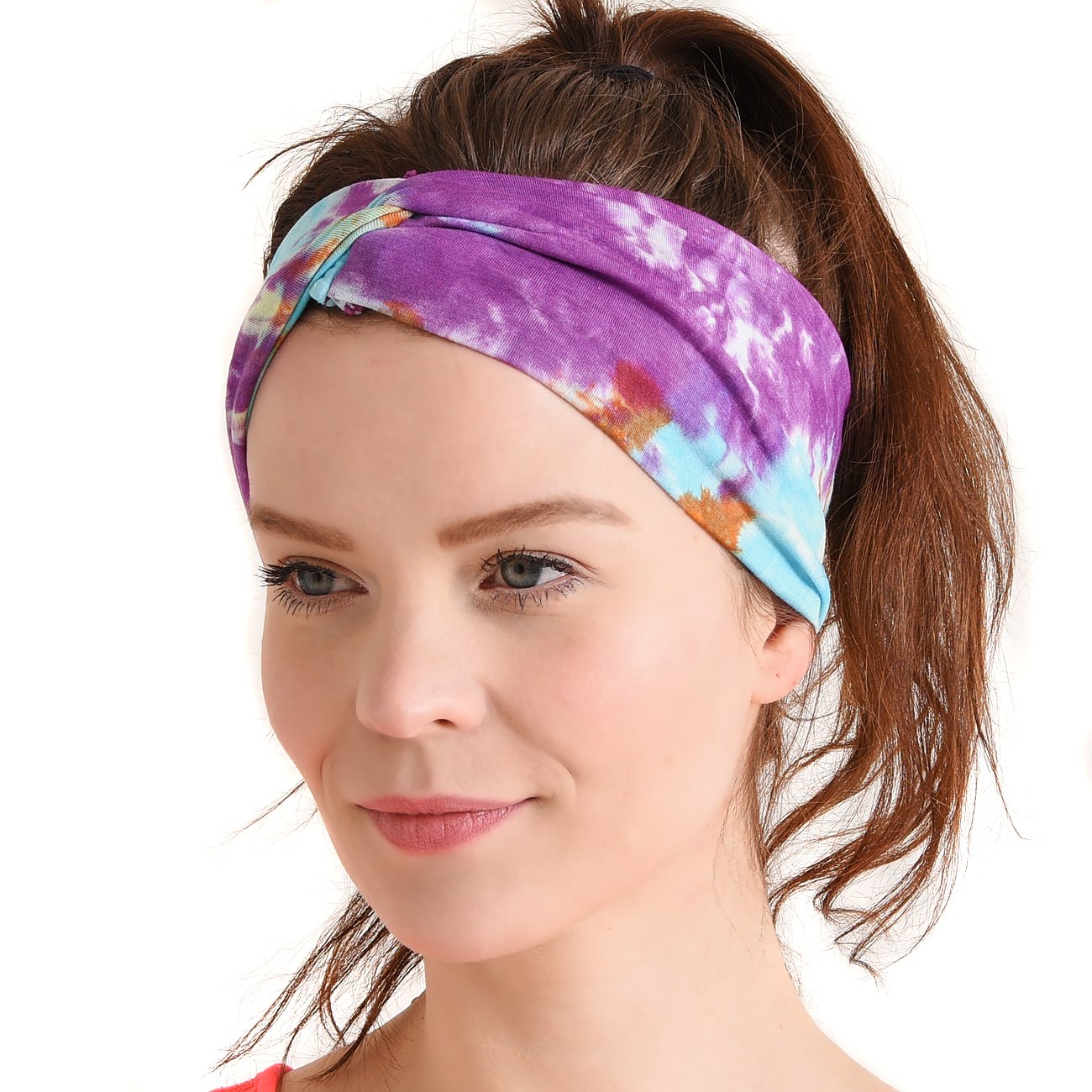 CHARM Boho Hippie Tie-Dye Turbans - Elastic Head Wrap Hair Band Bandana Stretch Hairband Tie-Dye E