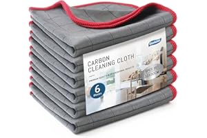 EKEDALEN Lint Free Carbon Microfiber Cleaning Cloth Glass Window Polishing Streak Free Miracle Easy Clean Rag Reusable for Mirror Kitchen Dish Auto Detailing, Pack of 6, 12"x12", 400GSM