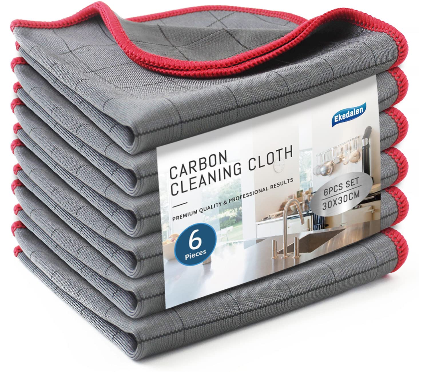 Ekedalen Carbon Microfiber Cleaning Cloth, Glass Window Mirror Cloth for Streak Free Lint Free Magic Shiny Polishing Buffing, Dish Cloth for Washing Drying Home Kitchen Car Bathroom, 400 GSM Tea Towel