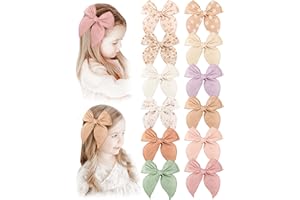 NICEYE Pack of 12 Fable Girls Hair Bows Cotton Linen Alligator Hair Clips or Little Girls Toddlers Kids Neutral Handmade Hair Accessories-5.5 Inches