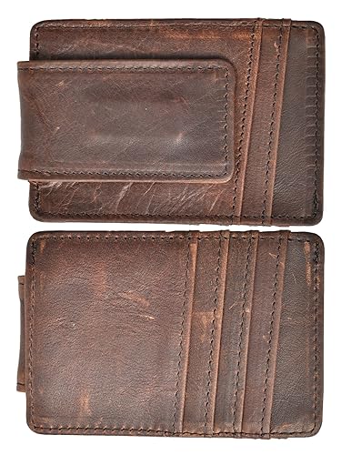 Hopsooken Money Clip RFID Front Pocket Wallet Men Leather Slim Minimalist Wallet (Deep Brown)