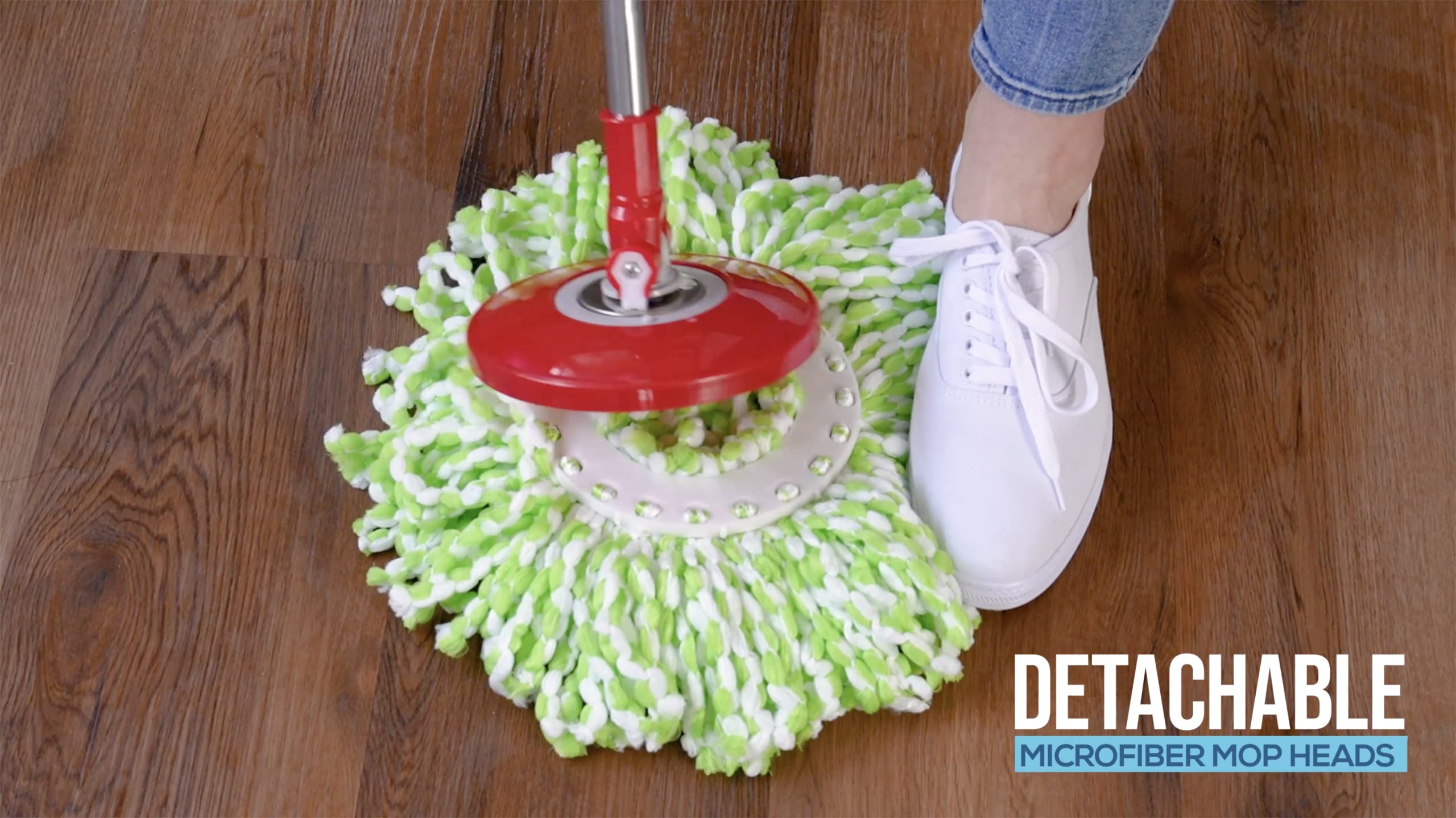SIMPLI-MAGIC 79349 Spin Mop Cleaning System with 3 Microfiber Mop Heads, Red/GRAY,Red/Black
