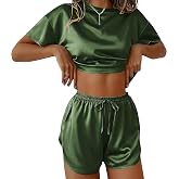 Ekouaer Womens Silk Pajama Sets Side Split Shorts Satin Pjs Sexy Lounge Set | Comfy Pyjama,Cute Loungewear,Split Leg Pj Set,2 Piece Matching Set,Sleepwear Gifts for Women,Honeymoon,Bridal Lingerie,Party