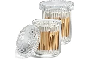 MKOSAB 2 Pack Qtip Holders for Bathroom, Clear Glass Apothecary Jars with Lids,Vintage Bathroom Canisters for Cotton Balls,Swabs,Floss Picks,Hair Ties,Vanity Organizer and Storage Decor