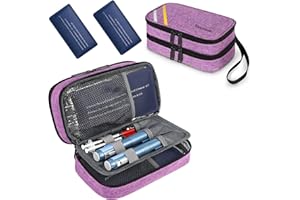 Vancropak Diabetic Travel Case, Double Layer Insulin Cooler Travel Case for Women with 2 Ice Packs, Diabetic Supplies Pen Case with Medication Storage for Insulin Pens, Blood Glucose Meter, Purple