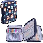 Teamoy Crochet Hooks Case, Aluminum Crochet Hooks Storage Bag for Crochet Kits and Knitting Accessories,Perfect for Beginners and Experienced Crochet Lovers, Owls (Bag Only)