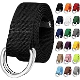 Falari Canvas Web Belt Metal Double D Ring Buckle for Men Women Casual Cloth Military Style Belt 1 1/2" Wide