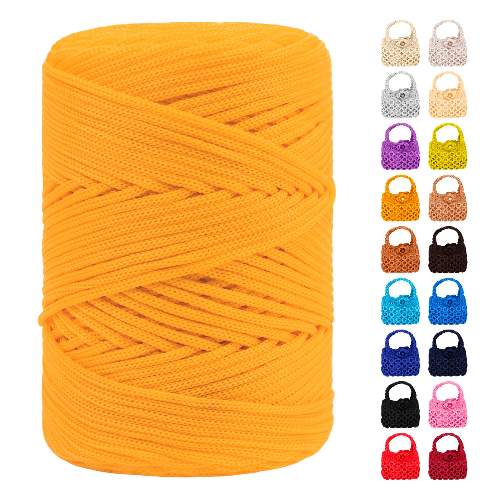 LEREATI Polyester Macrame Cord 3mm for Crocheting, 170m Braided Macrame Rope Polypropylene Crochet Bag Cord, Polyester Yarn for Basket Bags DIY Crafts Home Decoration (Golden)
