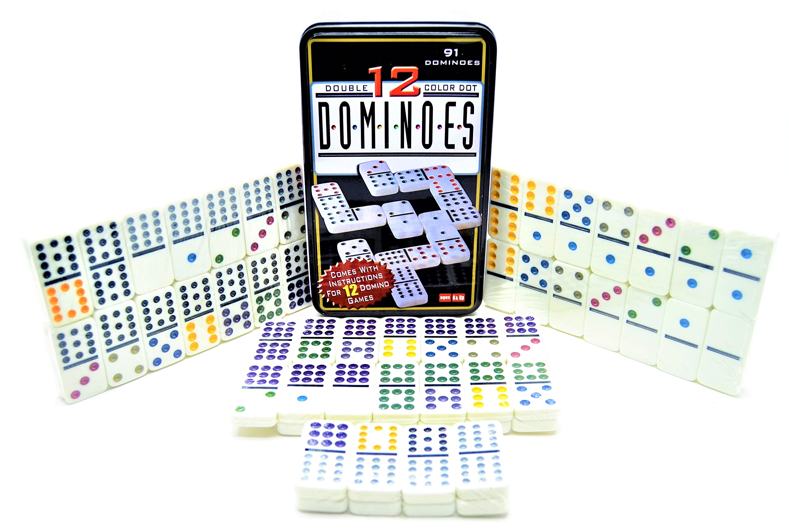Domino Colon Dots 12 Colours Large XXL Box (Set 91, Dominoes) in Metal Box