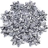 WRAPAHOLIC 4 Inch Metallic Silver Gift Bow Assortment (12 Bows) for Birthday, Wedding, Christmas, Baby Shower, Bridal Showers