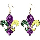 Mardi Gras Earrings Sequin Fleur De Lis Mask Crown Earrings for Women, Letter MARDI GRAS Earrings Carnival Earrings for Fat Tuesday Celebration, Mardi Gras Parade Accessory Gifts
