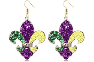 YAHPERN Mardi Gras Earrings Sequin Fleur De Lis Mask Crown Earrings for Women, Letter MARDI GRAS Earrings Carnival Earrings for Fat Tuesday Celebration, Mardi Gras Parade Accessory Gifts