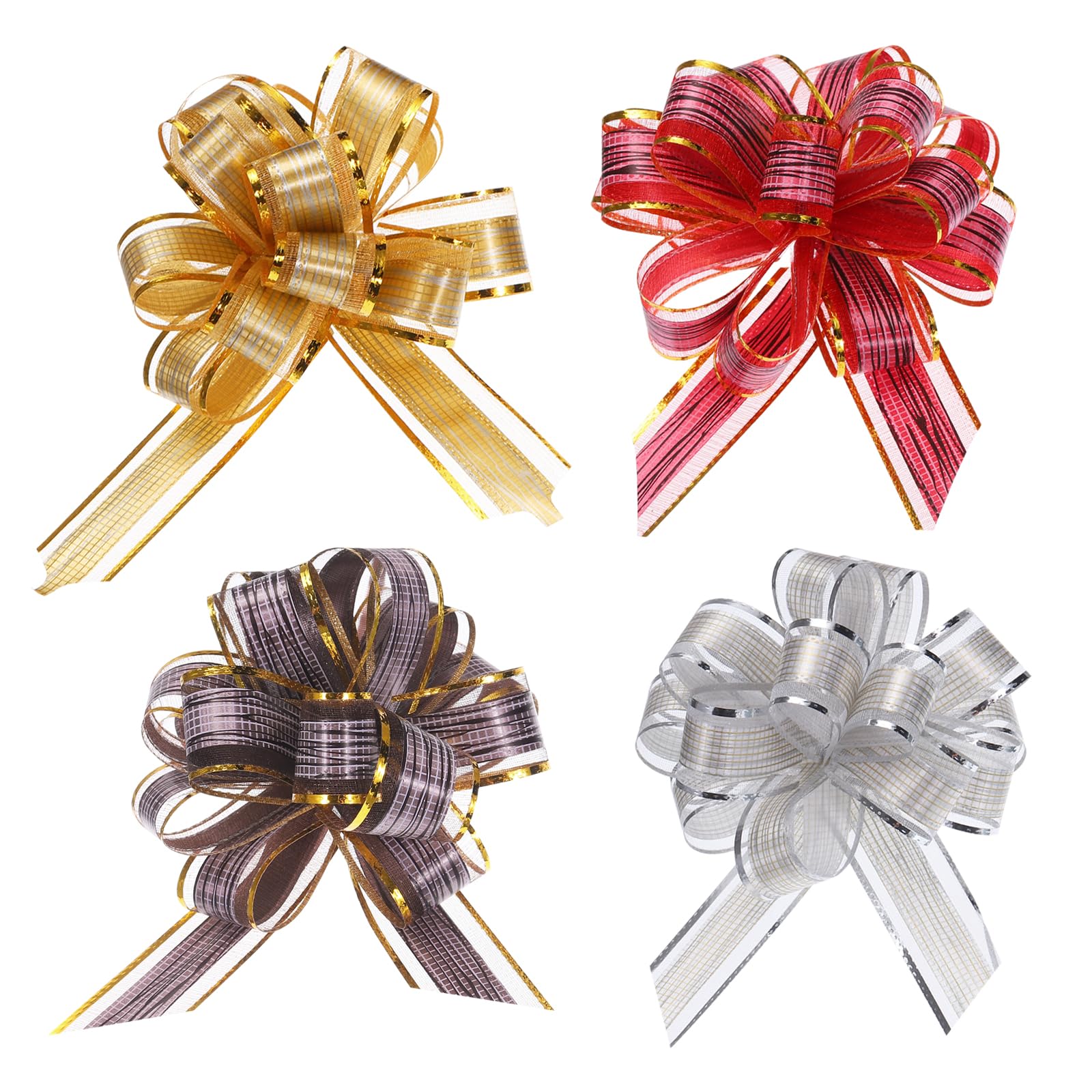 Uxcell 20pcs 6 Inch Large Pull Bow Gift Wrapping Bows Ribbon Organza for Wedding Baskets Presents Christmas Party, Burgundy Red/Gold/Silver/Coffee