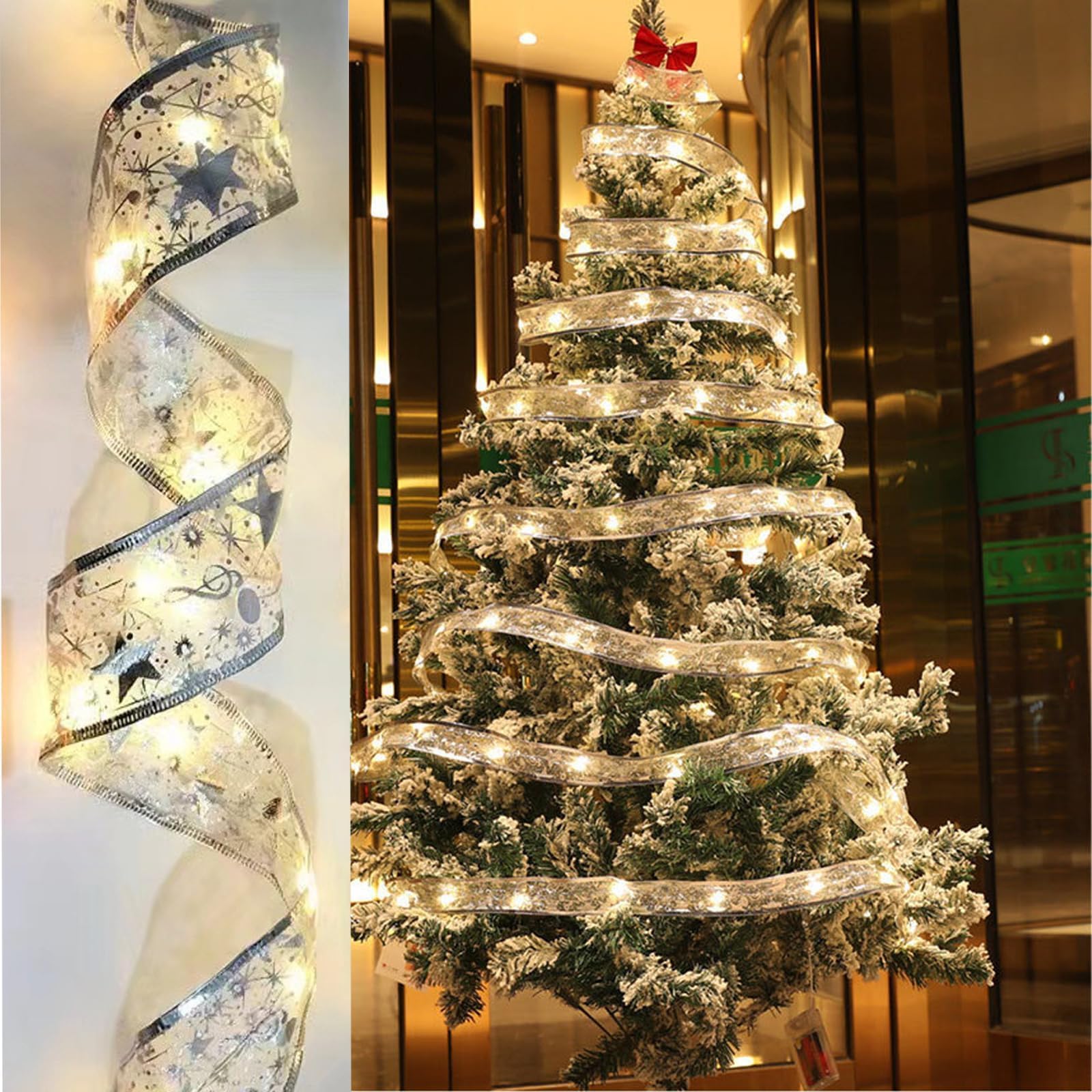Christmas Tree Ribbon Lights - 32.8ft/10m 100 LED Waterproof Fairy Curtain Lights for Bedroom, Garden, Patio, and Christmas Decorations