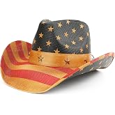 Melesh Unisex American Flag Cowboy Hat USA Falg Patriotic 4th of July Parade Western Cowgirl Hat