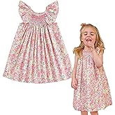 Simplee kids Baby Girls Casual Dress Toddler Smocking Dress Floral Print Sundress for Spring Summer 1-6 Years