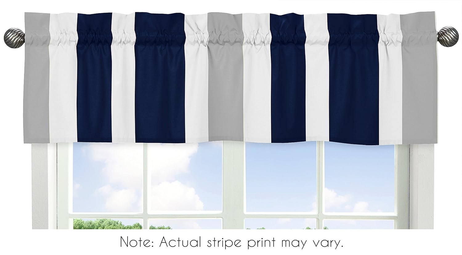 Sweet Jojo Designs Navy Blue, Gray and White Window Treatment Valance for Stripes Bedding Collection