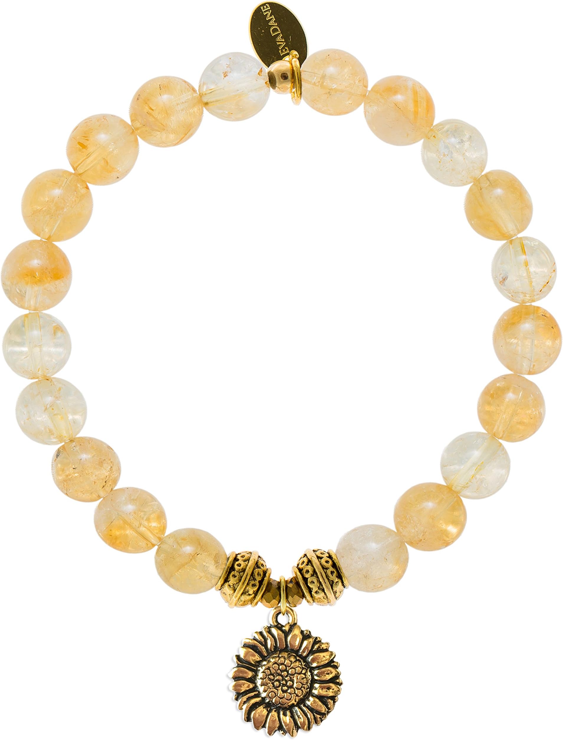 Natural Citrine Gemstone Tibetan Bead Sunflower Charm Stretch Bracelet
