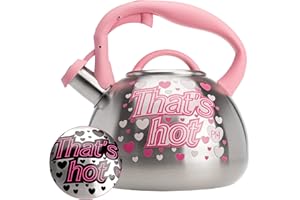 Paris Hilton Whistling Stovetop Tea Kettle, Stainless Steel with Color Changing "That's Hot" Heat Indicator Design, Soft Touch Handle, 2.5-Quart, Pink