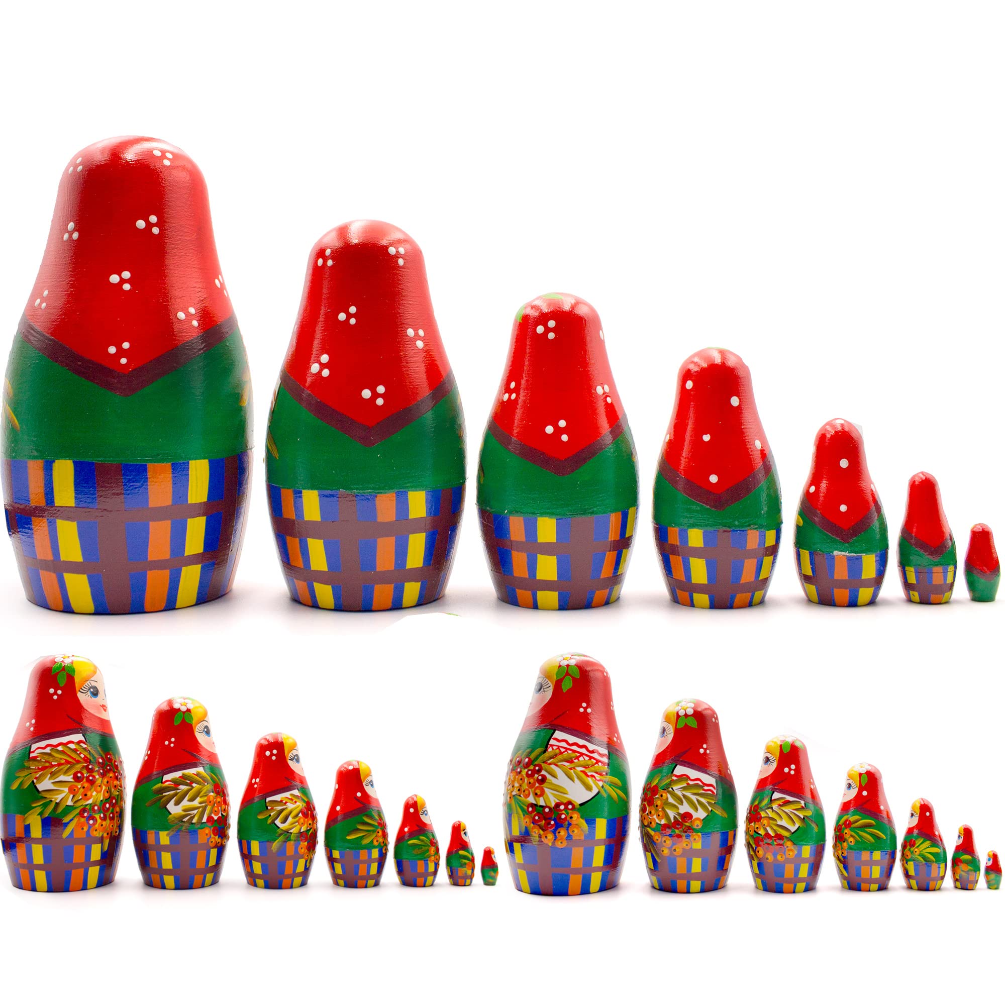 AEVVV Matryoshka Nesting Dolls Set of 7 pcs - Ukrainian Doll in Traditional Dress with Branches Red Kalina - Handmade Dolls Nesting Dolls with Folk Motives of Ukrain Region Polesie