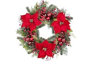 Chrisxiao Christmas Wreath Front Door 20 Inch Artificial Christmas Wreath Decorated with Holly Berries, Hawthorn Berries, for Indoor Outdoor Christmas Decoration