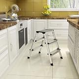 SONGMICS 3 Step Aluminium Ladder 150 kg Load Capacity Silver Black GLT23K view 3