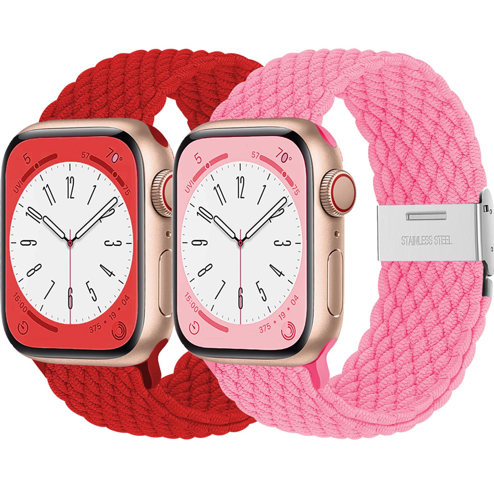 2Pcs Stretchy Braided Strap For Apple Watch Straps 40mm 44mm 41mm 45mm 49mm 38mm 42mm 46mm Men Women,Sport Elastic Solo Loop Bracelet Band for iWatch Series 10 9 8 7 6 5 4 3 2 1 Se Ultra
