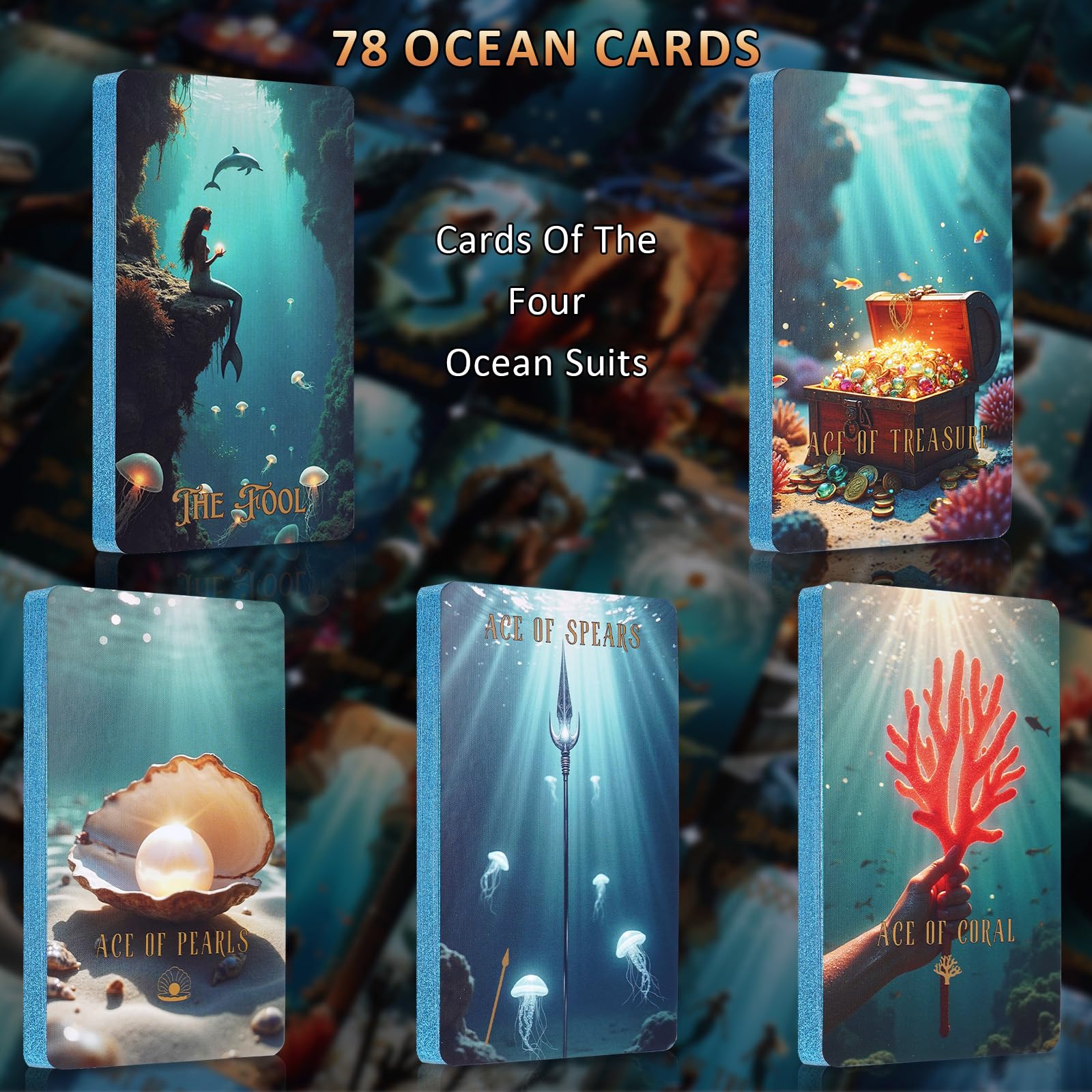XSYLOHXL Ocean Tarot Cards with Guide Book for Beginners Unique Pretty Gold Foil Tarot Oracle Deck Set with Beautiful Box 400GSM 78 PCS Card Standard Size