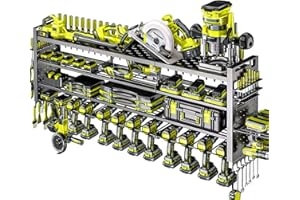 49.8" W Large Power Tool Organizer Wall Mount, Heavy Duty Tool Organizer with 14 cordless Drill Holder, 4 Layers Garage Organ
