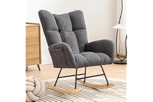 ETCZOYE Nursery Rocking Chair Teddy Upholstered Glider Rocker Rocking Accent Chair with High Backrest Armchair Comfy Side Chair for Living Room, Bedroom, Offices (Gray)