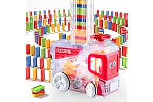 Belemar 2024 Upgrade Automatic Domino Train with 180 Dominos Montessori STEM Toys Gifts for Kids (Red)
