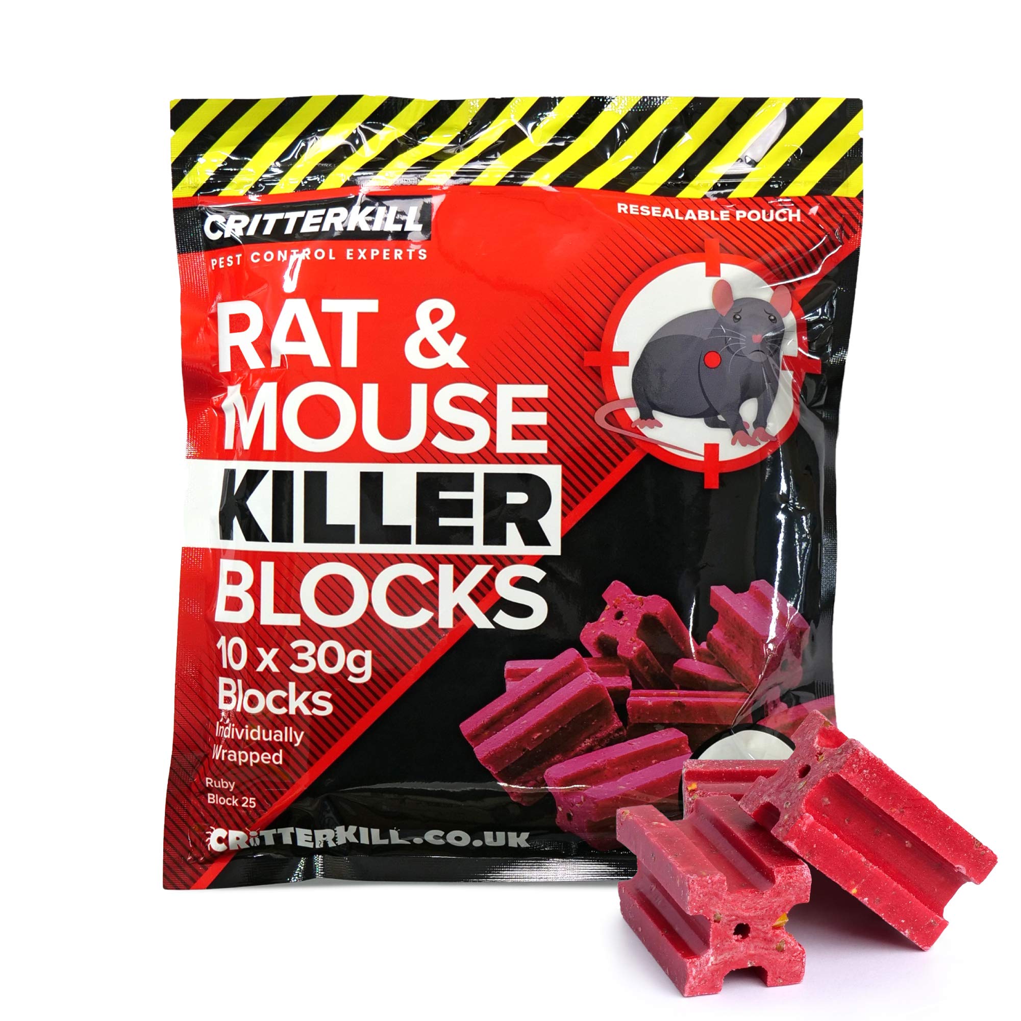 CritterKill Rat & Mouse Killer Poison Blocks 300g – Rat and Mouse Poisoning Poison Sachets - All Weather Block Poison Bait (300g)