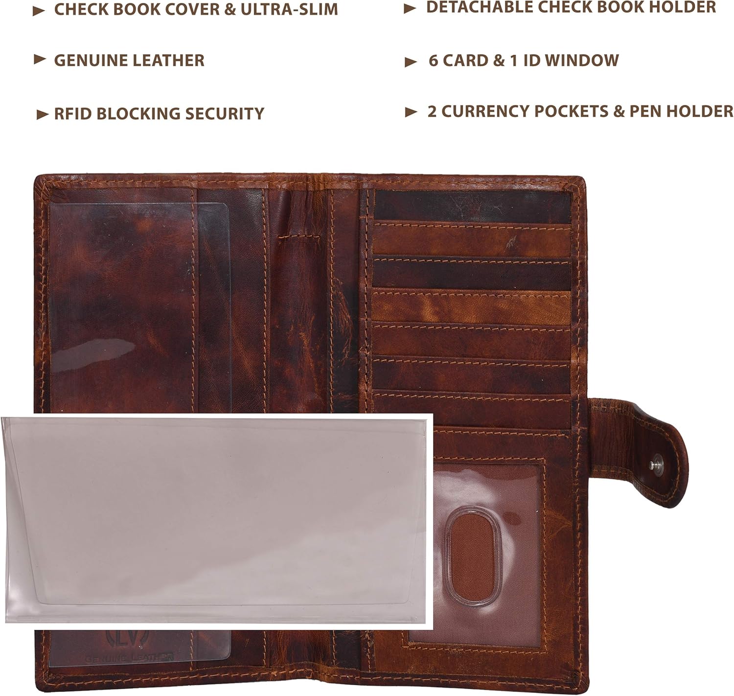 LEVOGUE-Premium Quality Leather RFID Unisex Checkbook cover-Duplicate Checks RFID Card Standard Register with pen inserts, Cognac Vintage, Small at  Women’s Clothing store