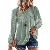Falechay Boho Tops for Women Long Sleeve Shirts Crewneck Flowy Womens Blouses Dressy Casual Lace Hem Clothing Trendy 2026