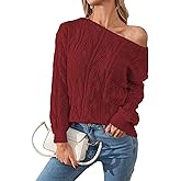 Libsorge Womens Cute Sexy Off The Shoulder Crochet Knit Sweater Fall Winter 2025 Trendy Lightweight Boat Neck Pullover Top