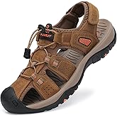 FLARUT Men's Sport Sandals Outdoor Hiking Sandals Closed Toe Leather Athletic Lightweight Trail Walking Casual Sandals Water Shoes