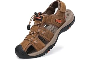 FLARUT Men's Sport Sandals Outdoor Hiking Sandals Closed Toe Leather Athletic Lightweight Trail Walking Casual Sandals Water Shoes